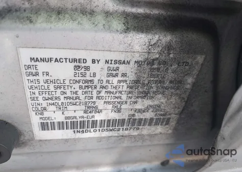 1998 Nissan Altima Gle/Gxe/Se/Xe z USA, uszkodzony, nr VIN 1N4DL01D5WC218779